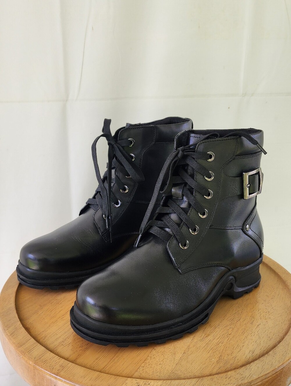 Calto Mens Invisible Height Increasing Black Lace-Up Combat Boots Size 9